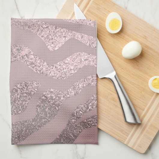 Roos goud roze zebra gestreept dierenpatroon theedoek (Quarter Fold)