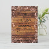 Roos Goud Rustiek Land Hout Bloemen Huwelijk Kaart (Staand voorkant)