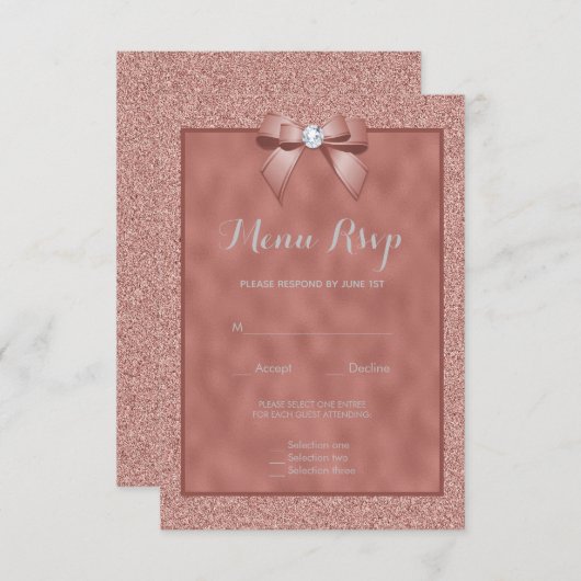 Roos Goud & Stijlvol Glitter Menu RSVP (Voorkant / Achterkant)