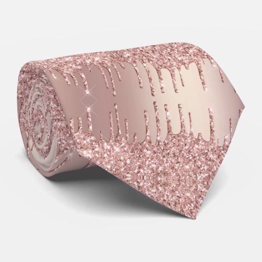 Roos Goud Stropdas met Blush Glitter Sparkly Drips (Opgerold)