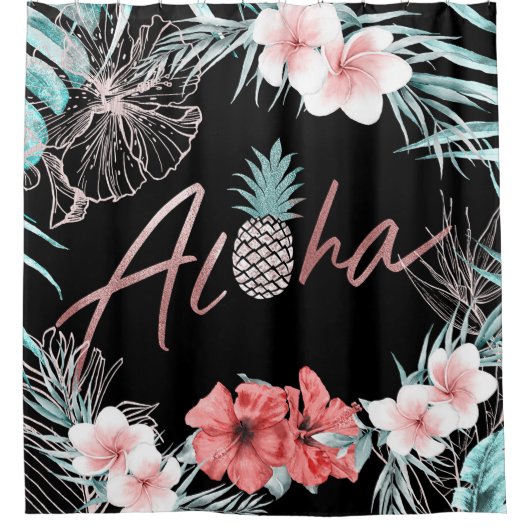 Roos Goud Tropische Botanische Ananas Aloha Chic Douchegordijn (Voorkant)