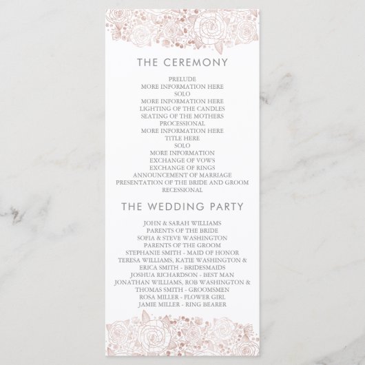 Roos Goud & Wit | Chique bloemenbruiloft programma (Voorkant)