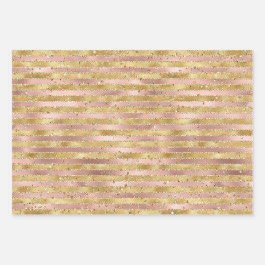 Roos Goud Wit Glam Glitz Strepen Inpakpapier Vel (Voorkant 3)