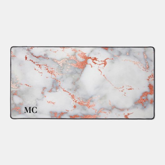 Roos Goud & Wit Marmer met Monogram Bureaumat (Voorkant)