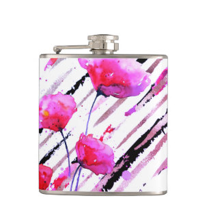 *~* Roos Goud Wit Roze Lavendel Poppy Pattern Heupfles