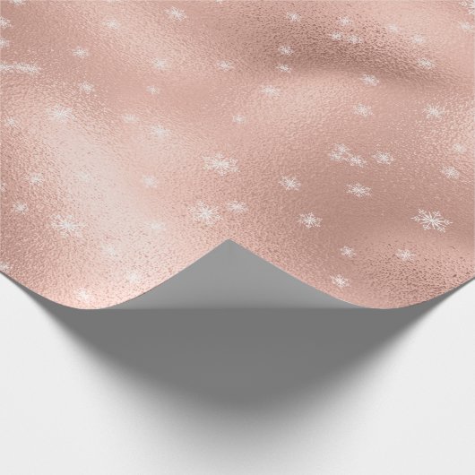 Roos Goud Wit Sneeuwvlokken Cadeaupapier (Hoek)