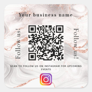 Roos goud witte agate marmer qr code instagram vierkante sticker