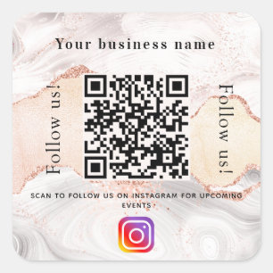 Roos goud witte agate marmer qr code instagram vierkante sticker