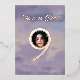 roos goud ze is op cloud 9 foto vrijgezellenfeest folie uitnodiging