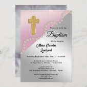 Roos Goud Zilver Metallic & Parels Doop Kaart (Voorkant / Achterkant)