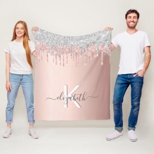 Roos Goud Zilver Roze Druppels Monogram Naam Fleece Deken