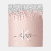 Roos Goud Zilver Roze Druppels Monogram Naam Fleece Deken (Voorkant)