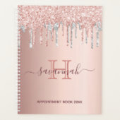 Roos goud zilverglitter druppelt monogram planner (Voorkant)