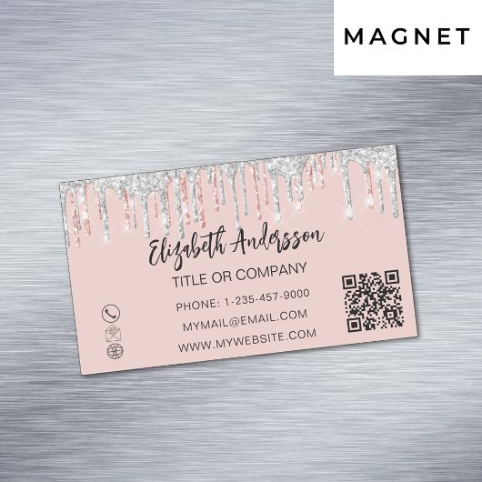 Roos goud zilverglitter elegant QR-code Magnetisch Visitekaartje