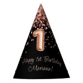 Roos Goud Zwart 1e Verjaardagsfeestje Pet Feesthoedjes (Voorkant)