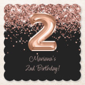 Roos Goud Zwart 2e Verjaardagsfeest Kartonnen Onderzetters (Voorkant)