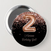 Roos Goud Zwart 2e Verjaardagsfeest Ronde Button 4,0 Cm (Voorkant /achterkant)