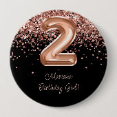 Roos Goud Zwart 2e Verjaardagsfeest Ronde Button 4,0 Cm (Voorkant)