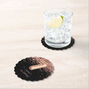 Roos Goud Zwart 7e Verjaardagsfeestje Kartonnen Onderzetters