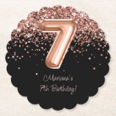 Roos Goud Zwart 7e Verjaardagsfeestje Kartonnen Onderzetters (Voorkant)