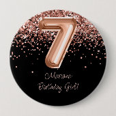 Roos Goud Zwart 7e Verjaardagsfeestje Ronde Button 4,0 Cm (Voorkant)