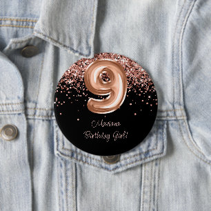Roos Goud Zwart 9e Verjaardagsfeestje Ronde Button 4,0 Cm