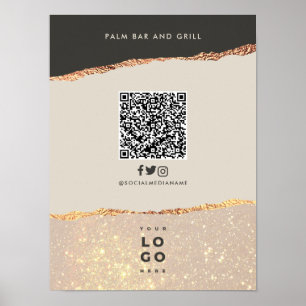 Roos goud zwart elegant bar menu prijs QR code Poster