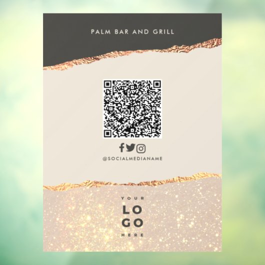 Roos goud zwart elegant bar menu prijs QR code Raamsticker (Vel 3)
