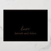 Roos Goud Zwart Foto Bruiloft Dank u Roos Folie Uitnodiging (Achterkant)