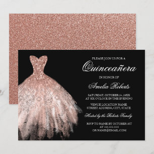 Roos Goud Zwart Glitter Jurk Quinceanera Kaart
