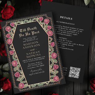 Roos Goud Zwart Gotische Kist Trouwen QR Code Kaart
