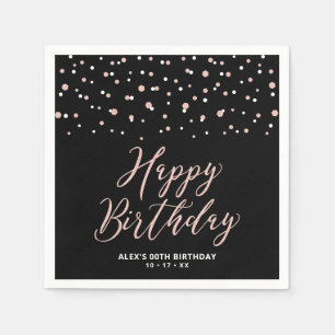 Roos goud zwart Hexagon Confetti Happy Birthday Na Servet