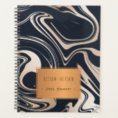 Roos goud zwart marmer met koperlabel school planner (Voorkant)