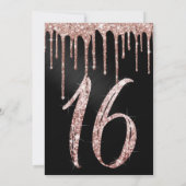 Roos Goud Zwart Metallic Glitter Druppelt Zoet 16 Kaart (Achterkant)