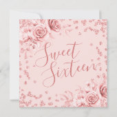 Roos Goud Zwart Sweet 16 Glitter Confetti Bloemen Kaart (Achterkant)
