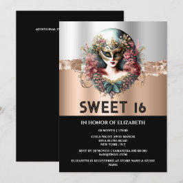 Roos goud zwart zoet 16 meisjes maskerade masker kaart