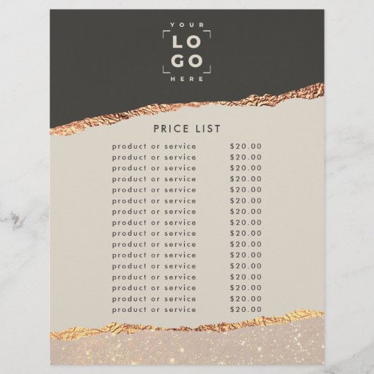 Roos goud zwarte elegant moderne girale prijscode flyer (Voorkant)