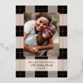 Roos Goud & Zwarte Geruite Kerst Foto Kaart (Voorkant)
