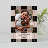 Roos Goud & Zwarte Geruite Kerst Foto Kaart (Staand Voorkant)