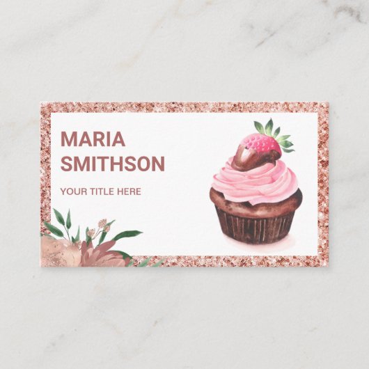 Roos goudaardbei Cupcake Pastry Chef Bakery Visitekaartje (Voorkant)