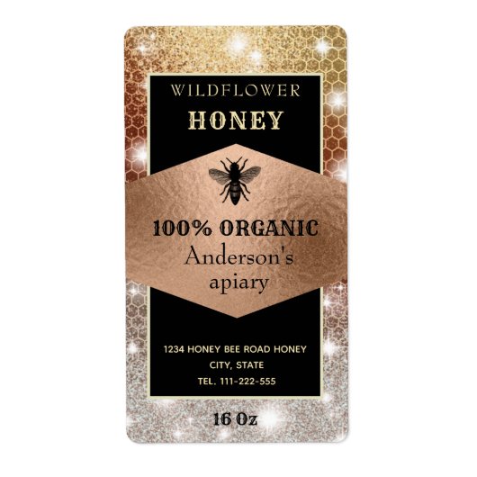  roos goudbijen logo honingpot etiket (Voorkant)