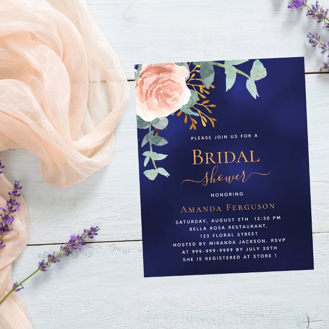 Roos goudblauw Bruids Douche uitnodiging (Creator heeft geüpload)