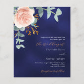 Roos goudblauw QR RSVP budget bruiloft uitnodiging (Voorkant)