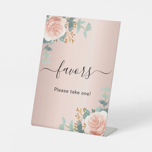 Roos goudbloem Eucalyptusflauwteken Reclamebord Met Voetstuk (Voorkant)