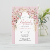 Roos goudbloemen pampas gras boho boog kaart (Staand voorkant)