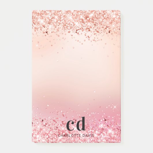 Roos goudblush roze monogram post-it® notes (Voorkant)