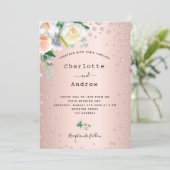 Roos goudbrij bloesdiamant glamoureus bruiloft kaart (Staand voorkant)