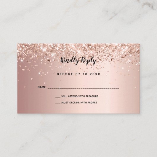 Roos goudbrij-confetti bruiloft RSVP Informatiekaartje (Voorkant)