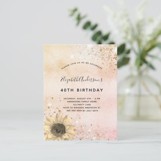 Roos goudbruin, bijtende zonnebloempitter uitnodiging briefkaart (Staand voorkant)