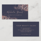 Roos goudbruin roze elegant script navy visitekaartje (Voorkant / Achterkant)